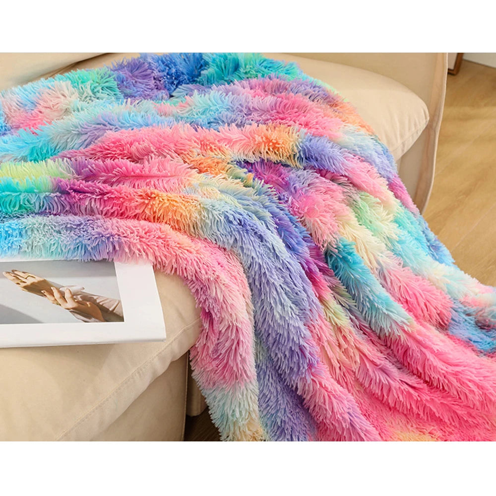 Colour Super Soft Long Faux Fur Coral Fleece Blanket Warm Plush Cozy With Fluffy Sherpa Throw Blanket Bed Sofa Blankets Gift