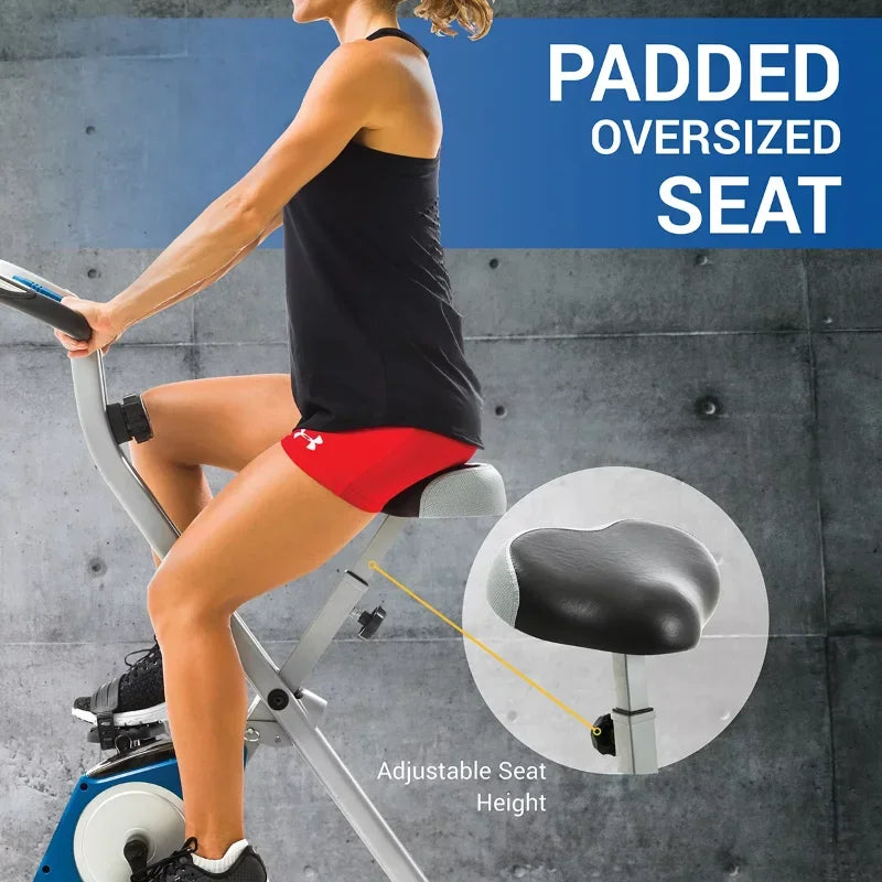 Compact Stationary Folding Exercise Bike with Ergonomic Padded Seat and Adjustable Foot Pedals