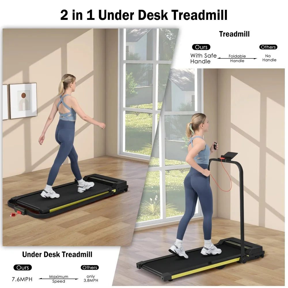 2 in 1 Under Desk Foldable Running Walking Treadmills for Home and Office,