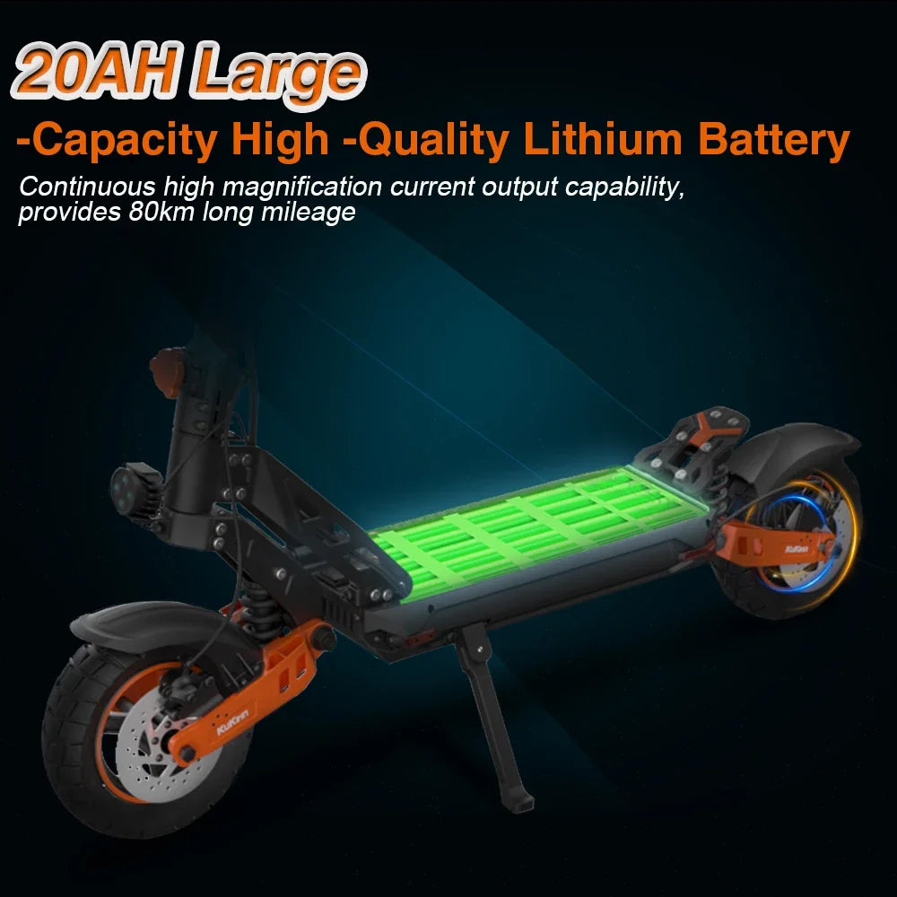1000W Motor 20Ah 48V Battery 55KM/H Top Speed 80KM Max Range Waterproof Folding E-Scooter