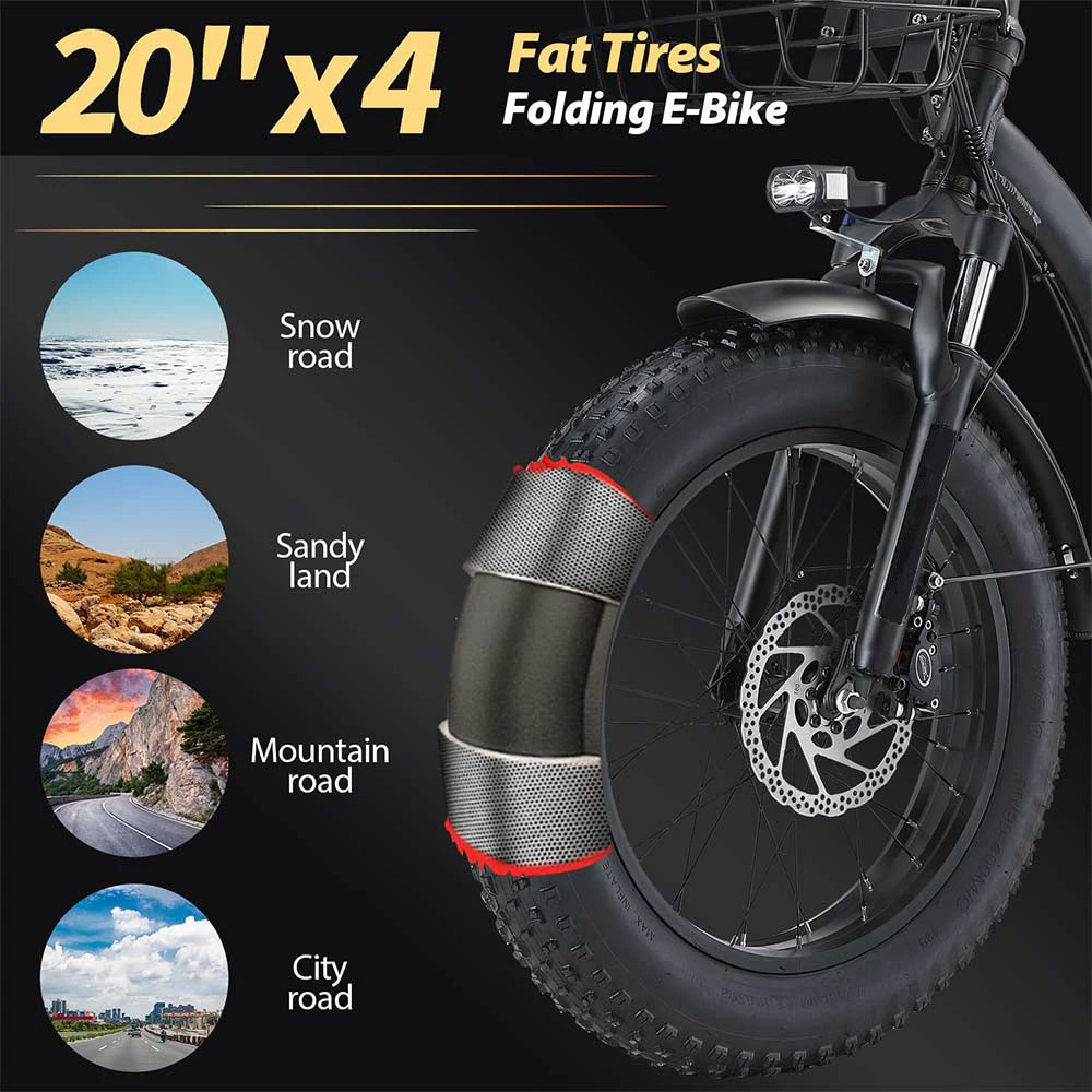 1000W 35AH Electric Bike for Adults 20" x 4.0 Fat Tire