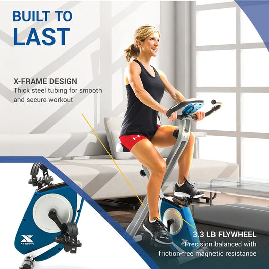 Compact Stationary Folding Exercise Bike with Ergonomic Padded Seat and Adjustable Foot Pedals
