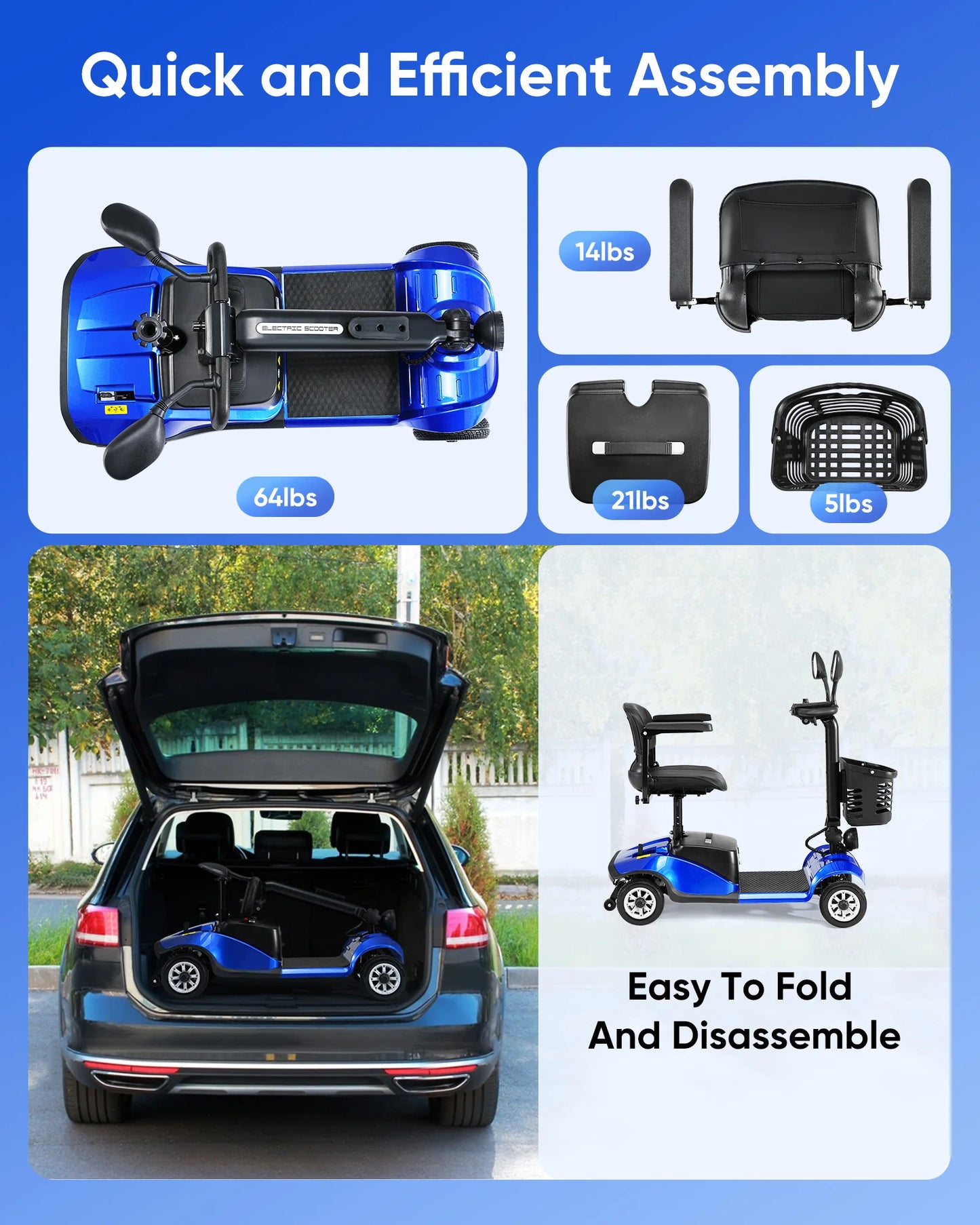 Mobile Wheelchair for Seniors Elderly Folding Compact Travel Scooter with Basket