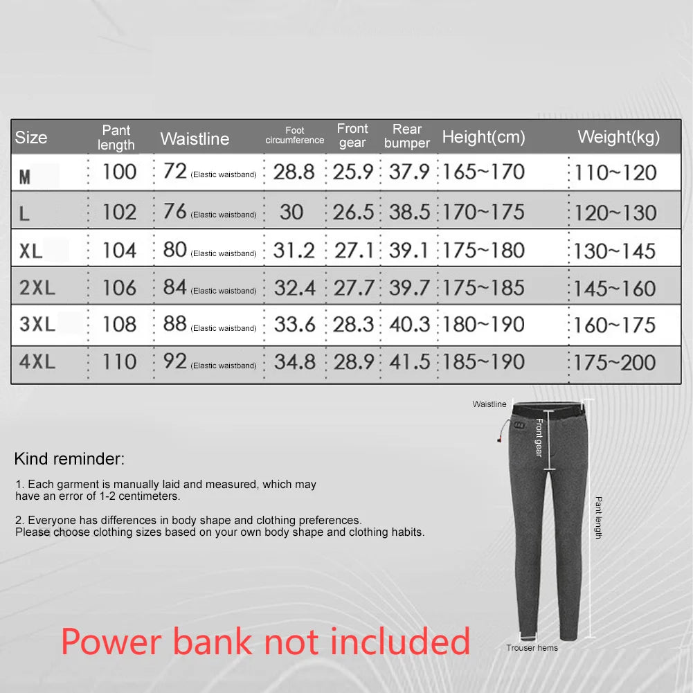 USB Electric Heated Pants 8 Heated Areas Ski Wear Heater Sports Thermal Pants